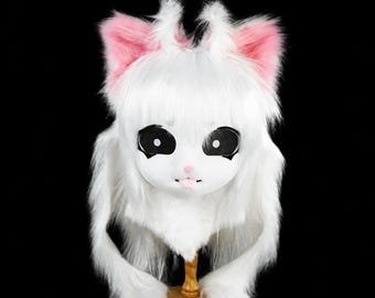 Alien Cat Fursuit Mask丨Cat Fursuit head丨White Kigurumi Cosplay Gear 丨Comic con accessory | Kawaii neko costume | Gift for daughter