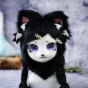 Halloween limited black cat kigurumi mask Furry mask,Anthrocon accessory, Handmade kig fursuit mask ,kigurumi styled furry head