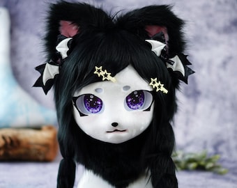 Halloween limited black cat kigurumi mask Furry mask,Anthrocon accessory, Handmade kig fursuit mask ,kigurumi styled furry head