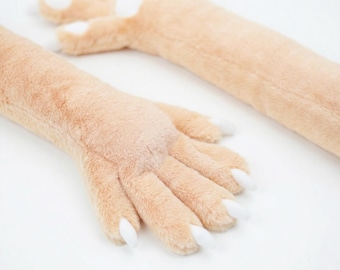 Slim Fursuit Paws Long Arm Paws, Feral Fursuit Handpaws with Sleeves, High Dexterity Furry Gloves for Wolf or Cat Cosplay
