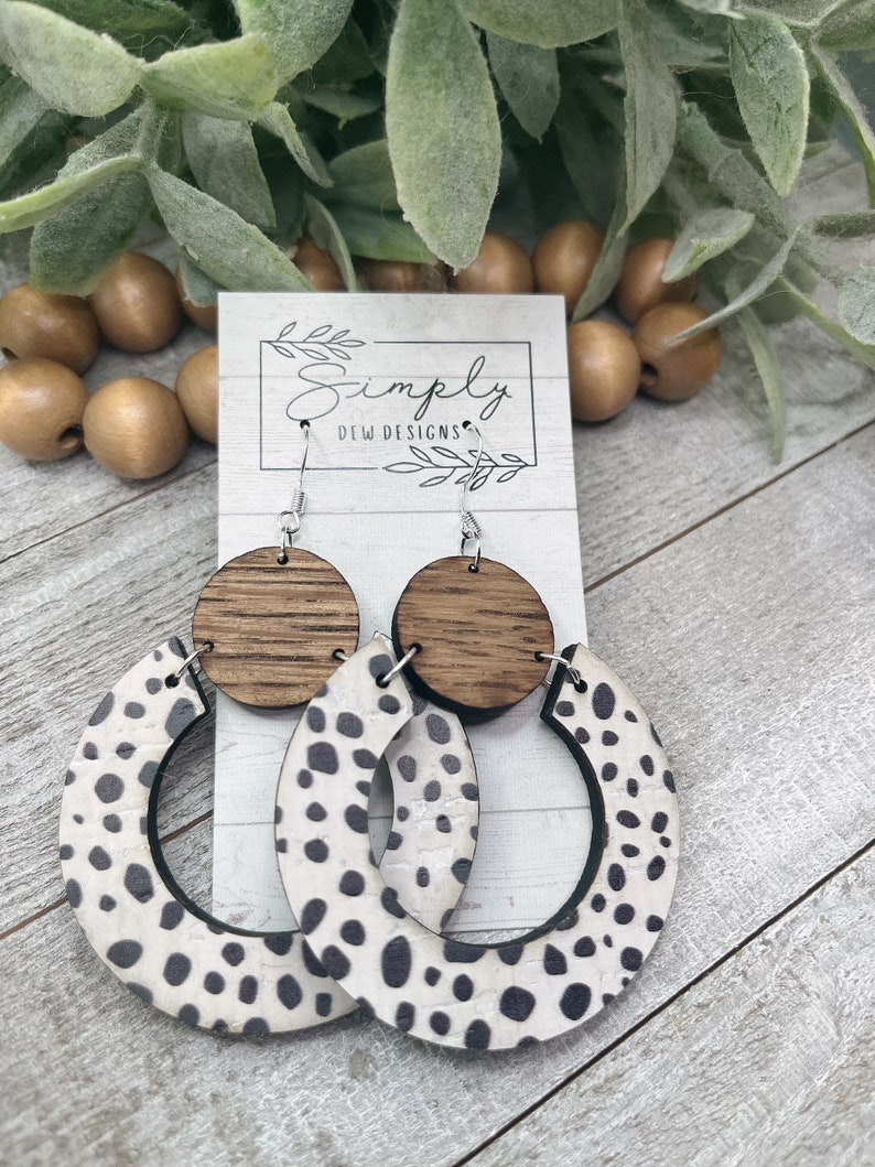 Dottie Hoops Wood & Cork Statement Earrings - Etsy