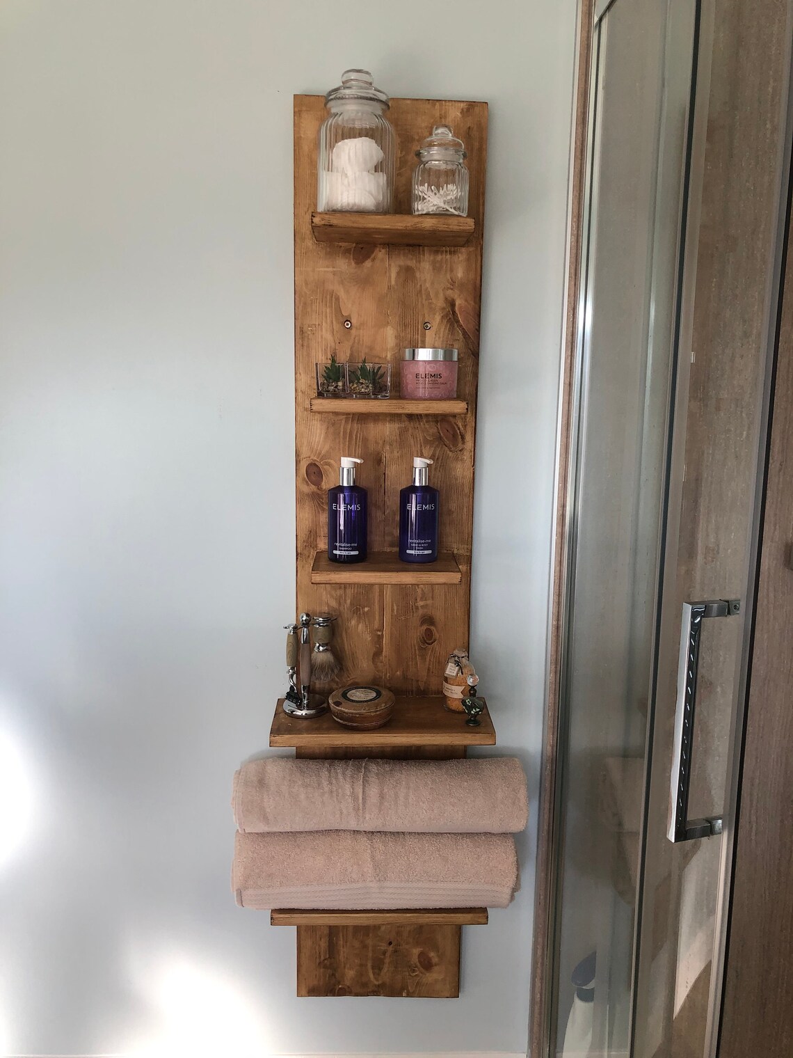 Solid wood bathroom shelf unit Etsy