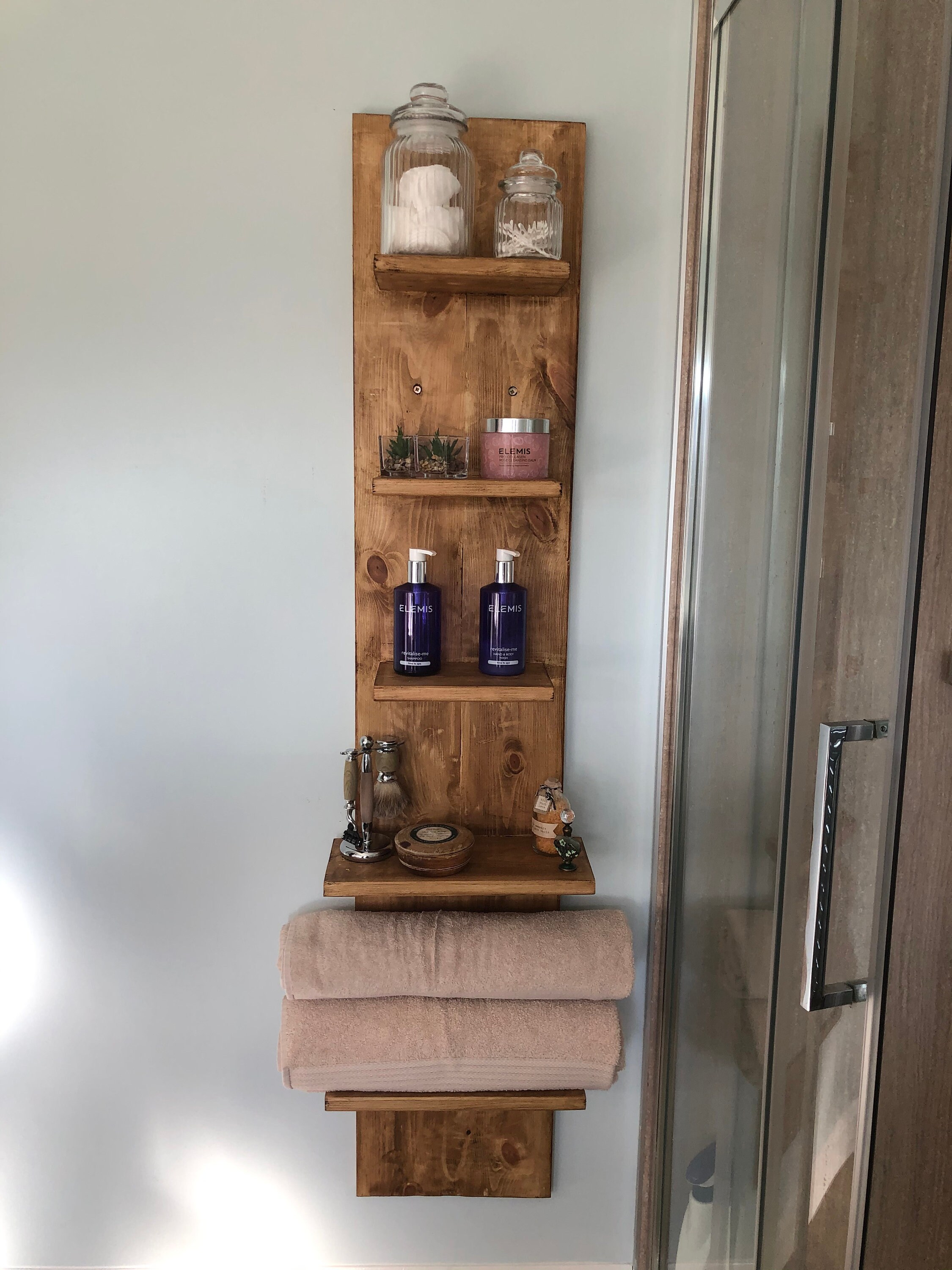 Solid wood bathroom shelf unit Etsy