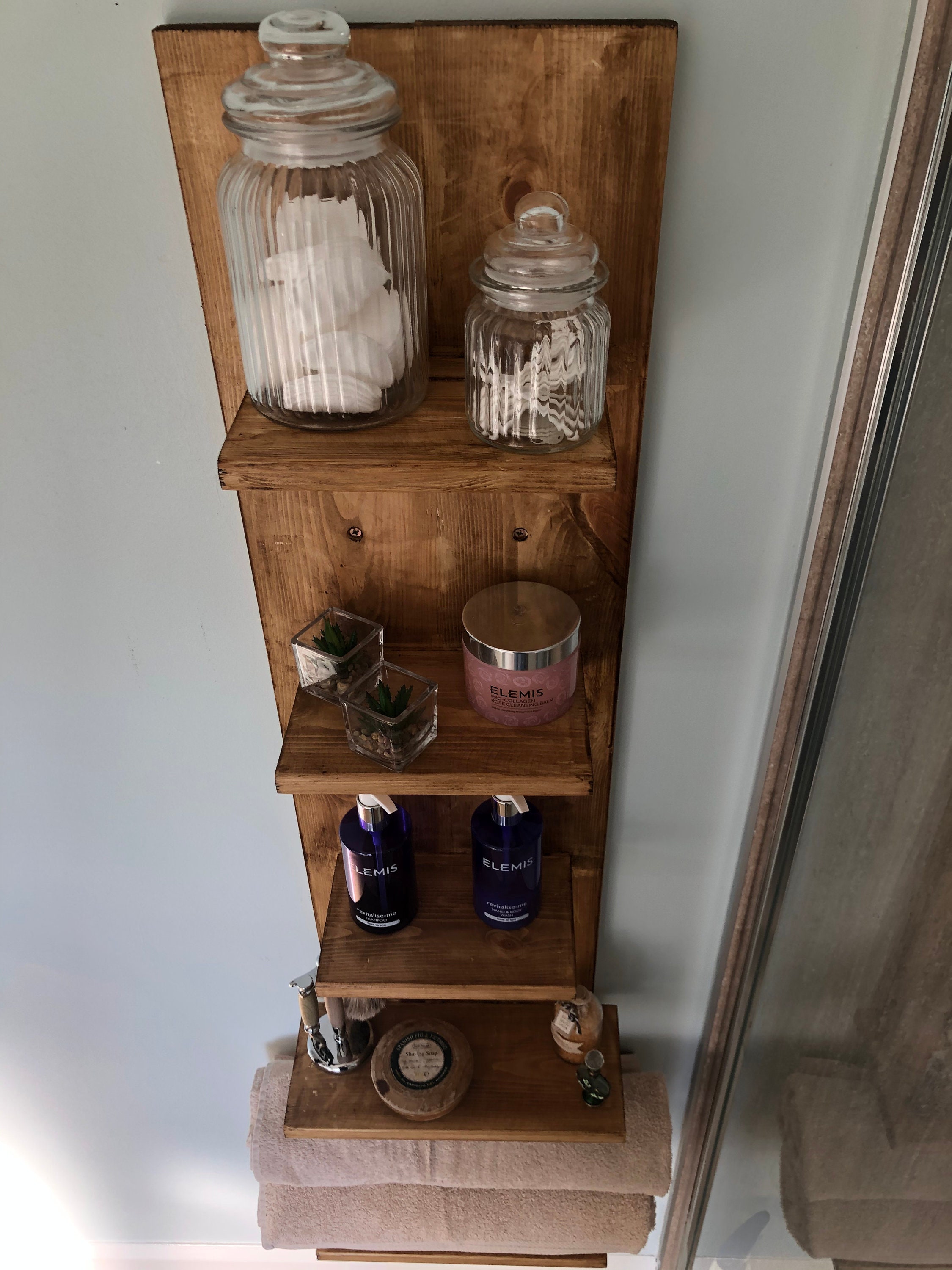 Solid wood bathroom shelf unit Etsy