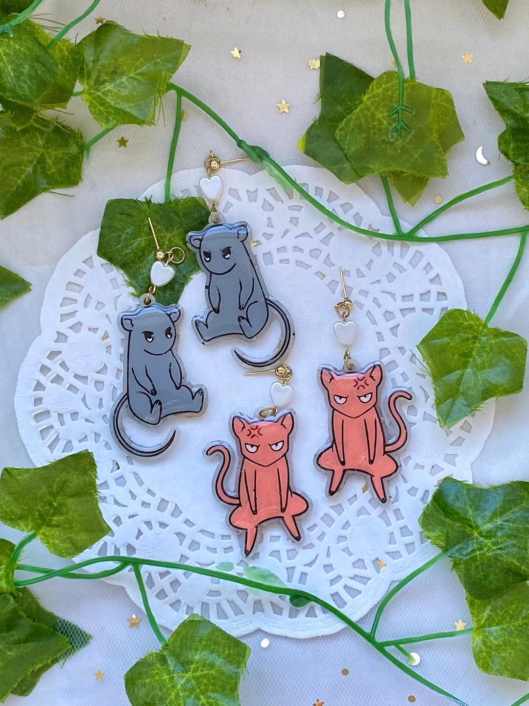 Anime Cat Boy And Mouse Boy Earrings handmade cute kawaii jewelry gift anime-cat-boy-and-mouse-boy-earrings-handmade-cute-kawaii-jewelry-gift