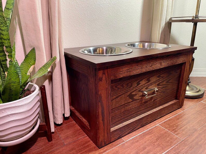 Oak Dog Feeding Table Raised Bowls Pet Furniture With Storage Etsy