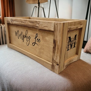 Rustic Toy Box Personalized Front Sides and Lid Engraved Blanket Chest Storage Memory Box Assembled Pet Food Free Shipping image 7