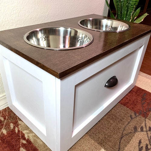 Raised Elevated Dog Bowl Feeding Table With Storage Drawer Etsy