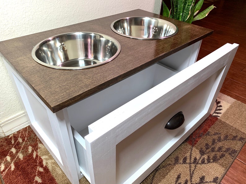 Raised Elevated Dog Bowl Feeding Table With Storage Drawer Etsy