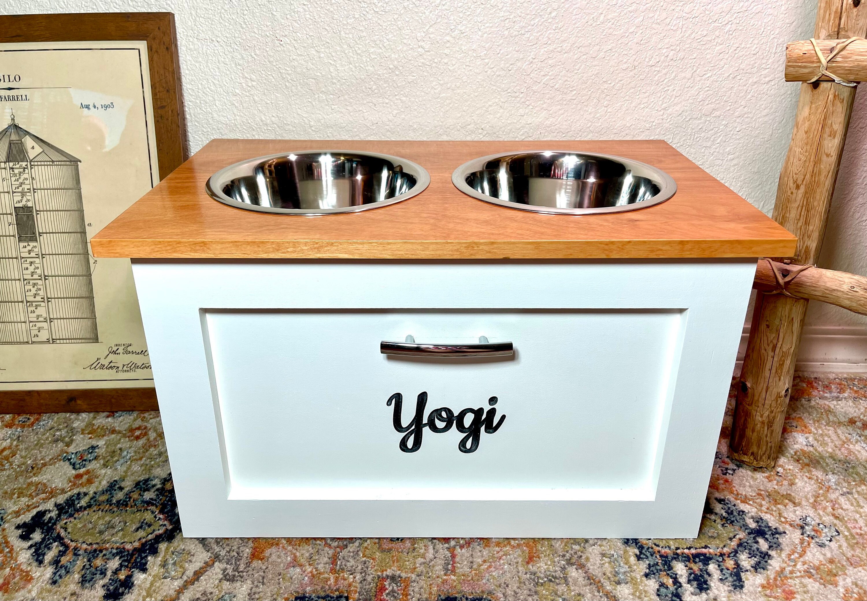 DIY Elevated Dog Bowl Station With Extra Food Storage