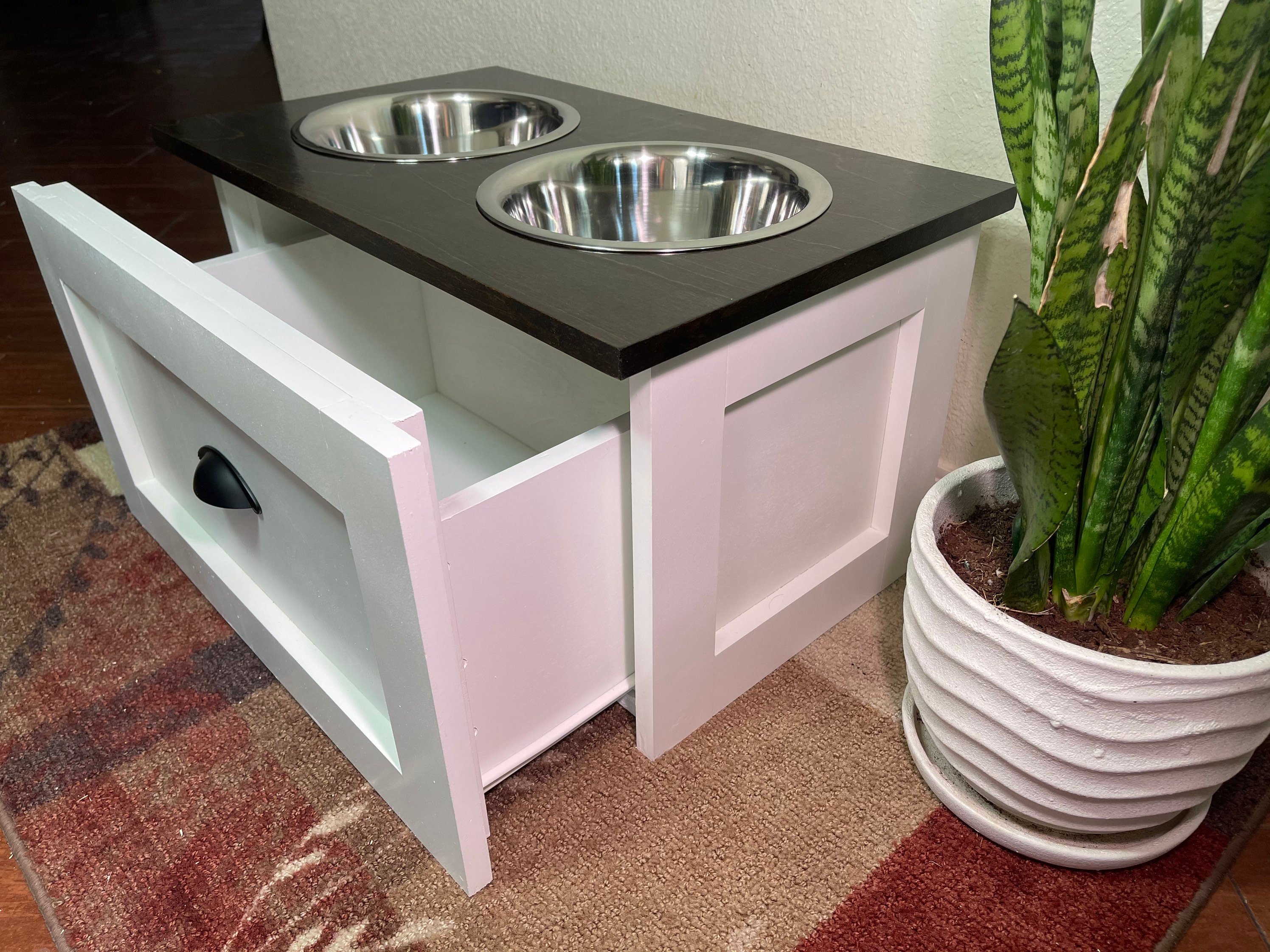 Elevated DIY Pet Feeding Station with Food Storage