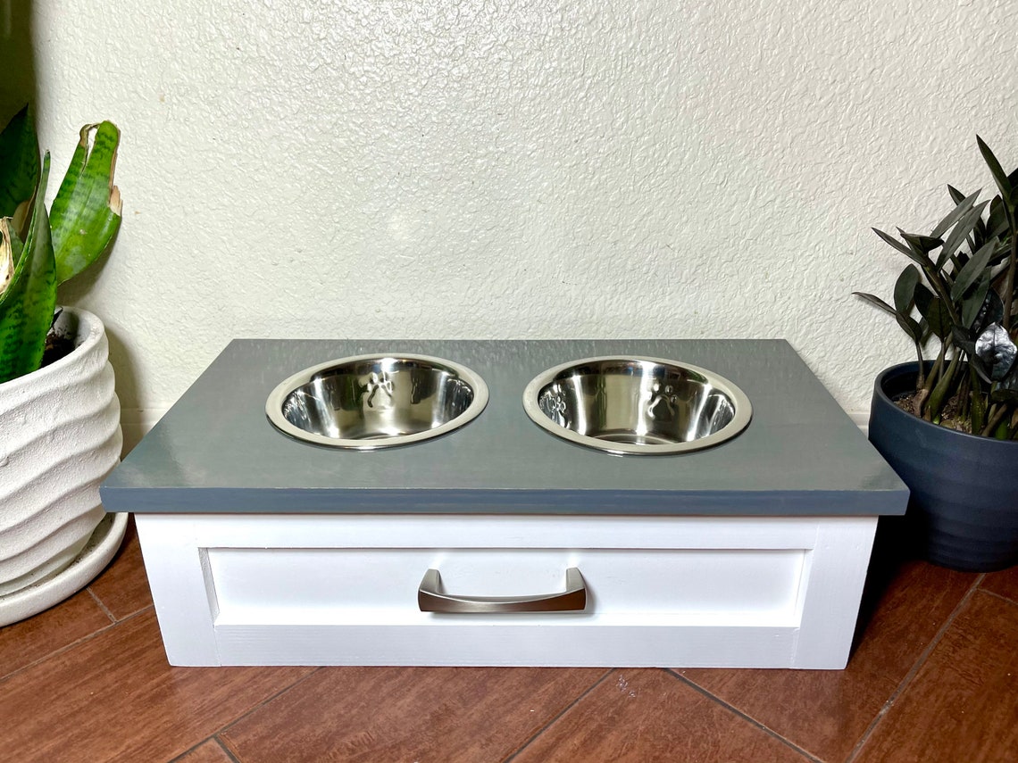 Small Dog Cat Feeding Table Elevated Bowls Etsy