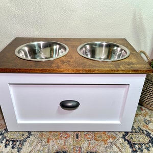 LARGE Raised Elevated Dog Bowl Feeding Station Table with Storage Drawer For Dry Food Rustic Farmhouse