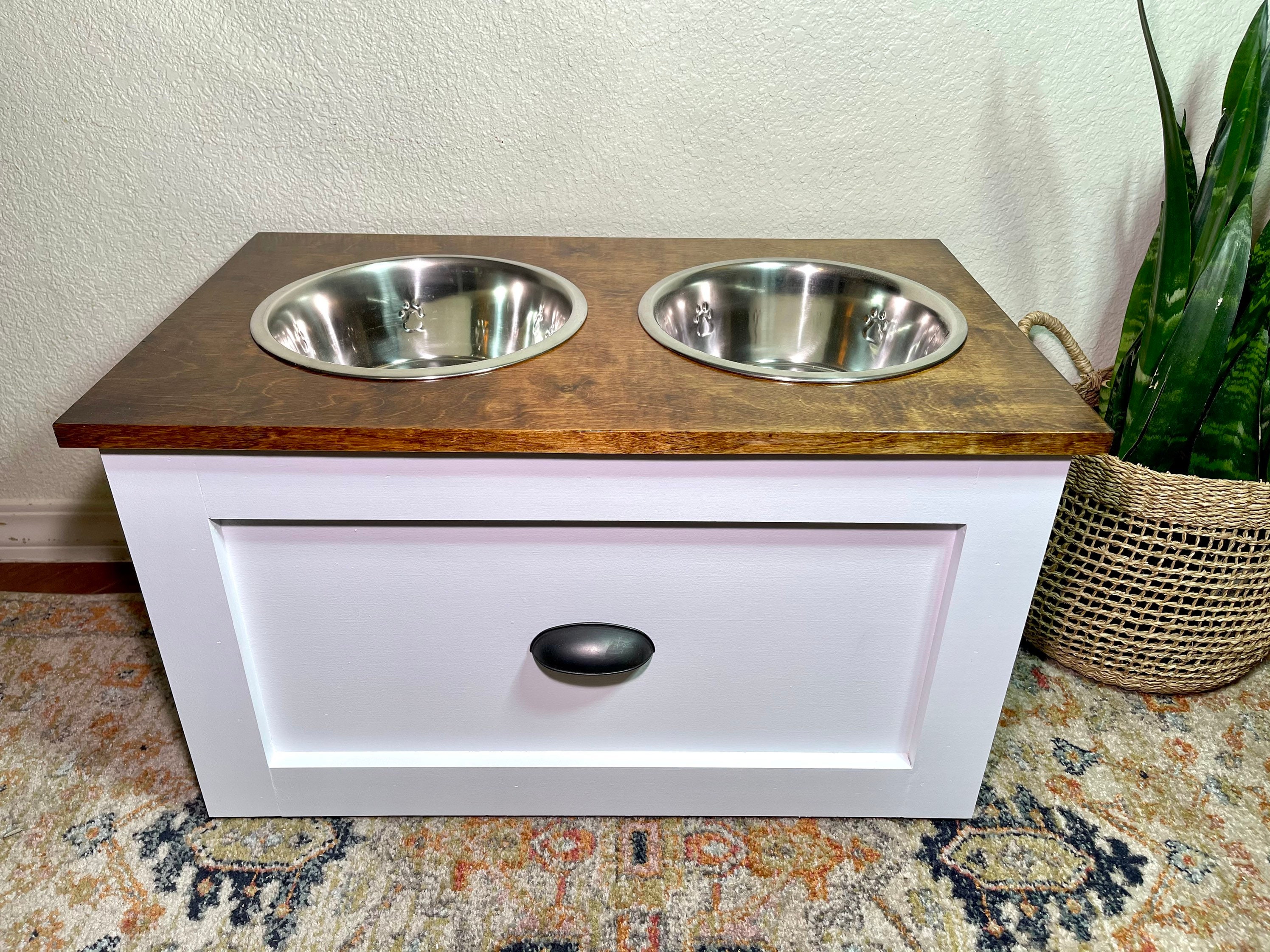 Large Pet Feeder Station Dog Food Storage Cabinet Stainless Double Pull Out Raised Dog Bowls Feeding Watering Supplies