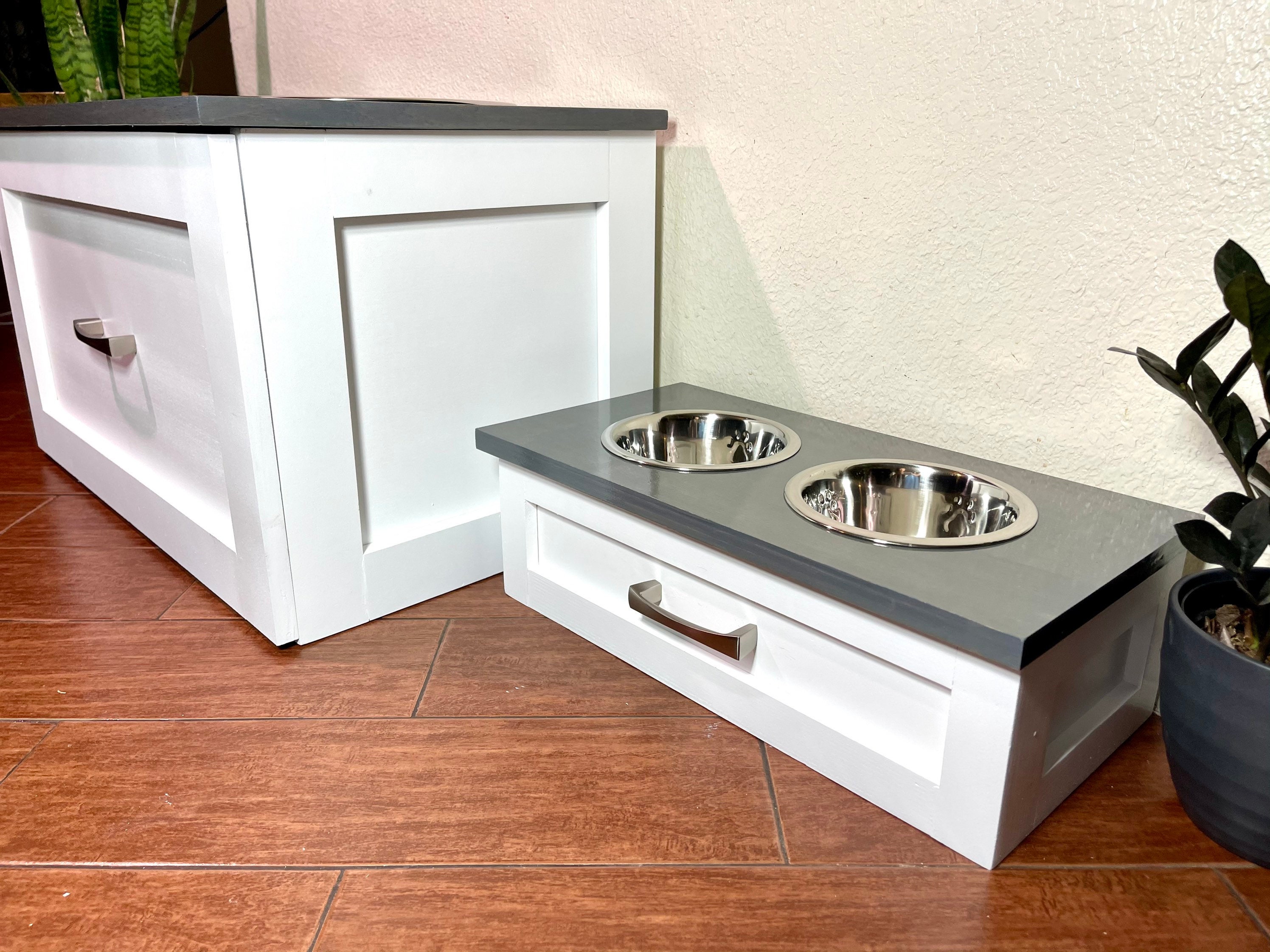 Small Dog Cat Feeding Table Elevated Bowls Etsy