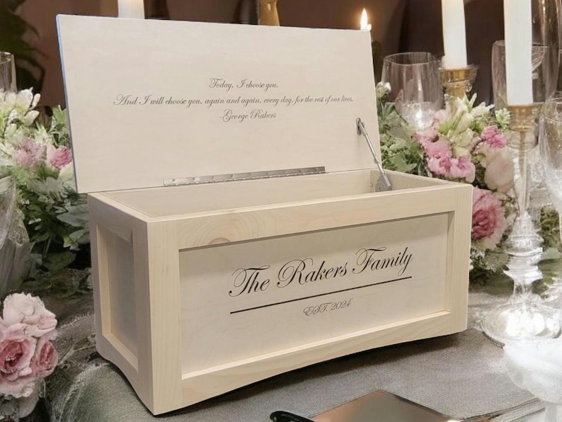 Wedding Chest Bridal Box Personalized - 30+ colors Engraved front and underside lid Birch and Pine