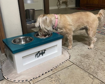 EXTRA SMALL Raised Elevated Dog Bowl Feeding Table Station  Rustic Farmhouse