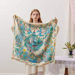 Land of Utopia Island Double Sides Printing Silk Square Scarf Foulard Luxury Gift For Women