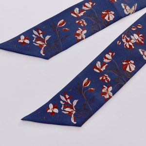 Iris Jasmine Printed Bag Handle Hairband Ribbon Accessories Navy Blue Red Silk Tie Scarf image 6