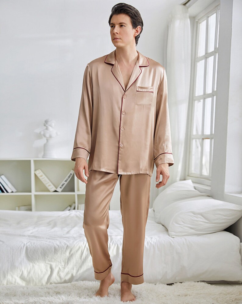 Men's Silk Pajamas Set, Silk Sleeping Wear Set for Mens, 19mm Mulberry