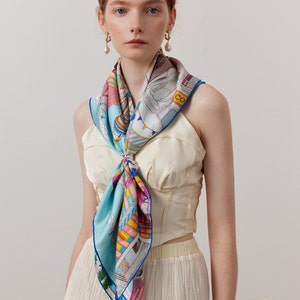 Architectural Style Double Sides Printing Silk Square Scarf Foulard for Her Gift / Christmas Birthday-Anniversary image 1