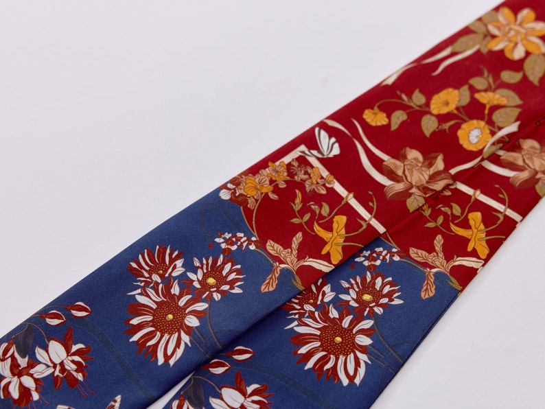 Iris Jasmine Printed Bag Handle Hairband Ribbon Accessories Navy Blue Red Silk Tie Scarf image 7