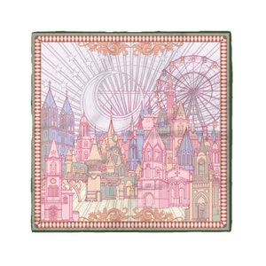 Amusement Park Pastel Pink Playful Original Silk Scarf Wrap, Valentines Day Gift for Mum image 2