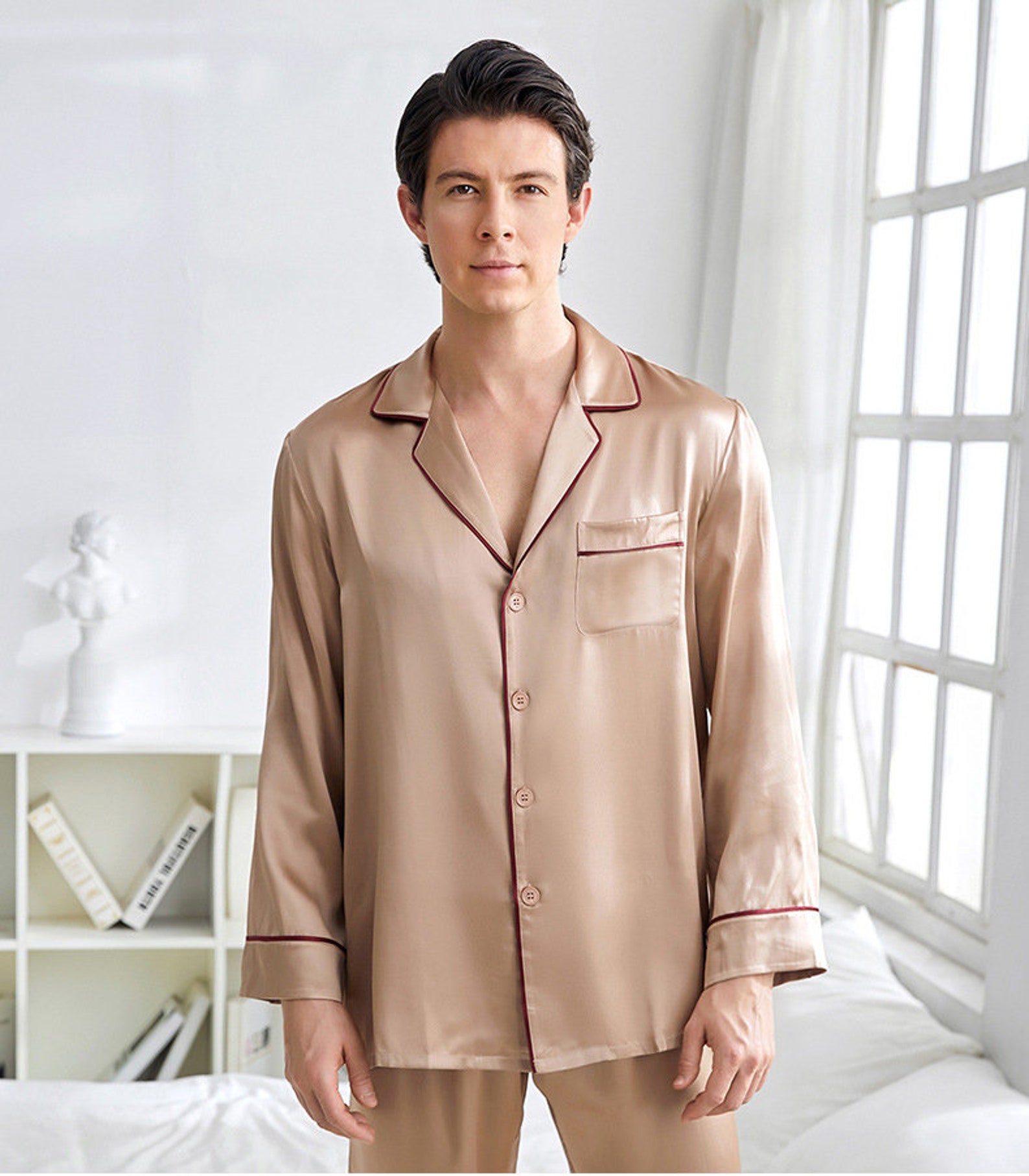 Men's Silk Pajamas Set, Silk Sleeping Wear Set for Mens, 19mm Mulberry