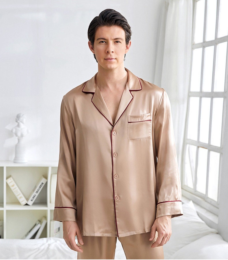  discountstore145 Men Imitation Silk Pajama Set Print