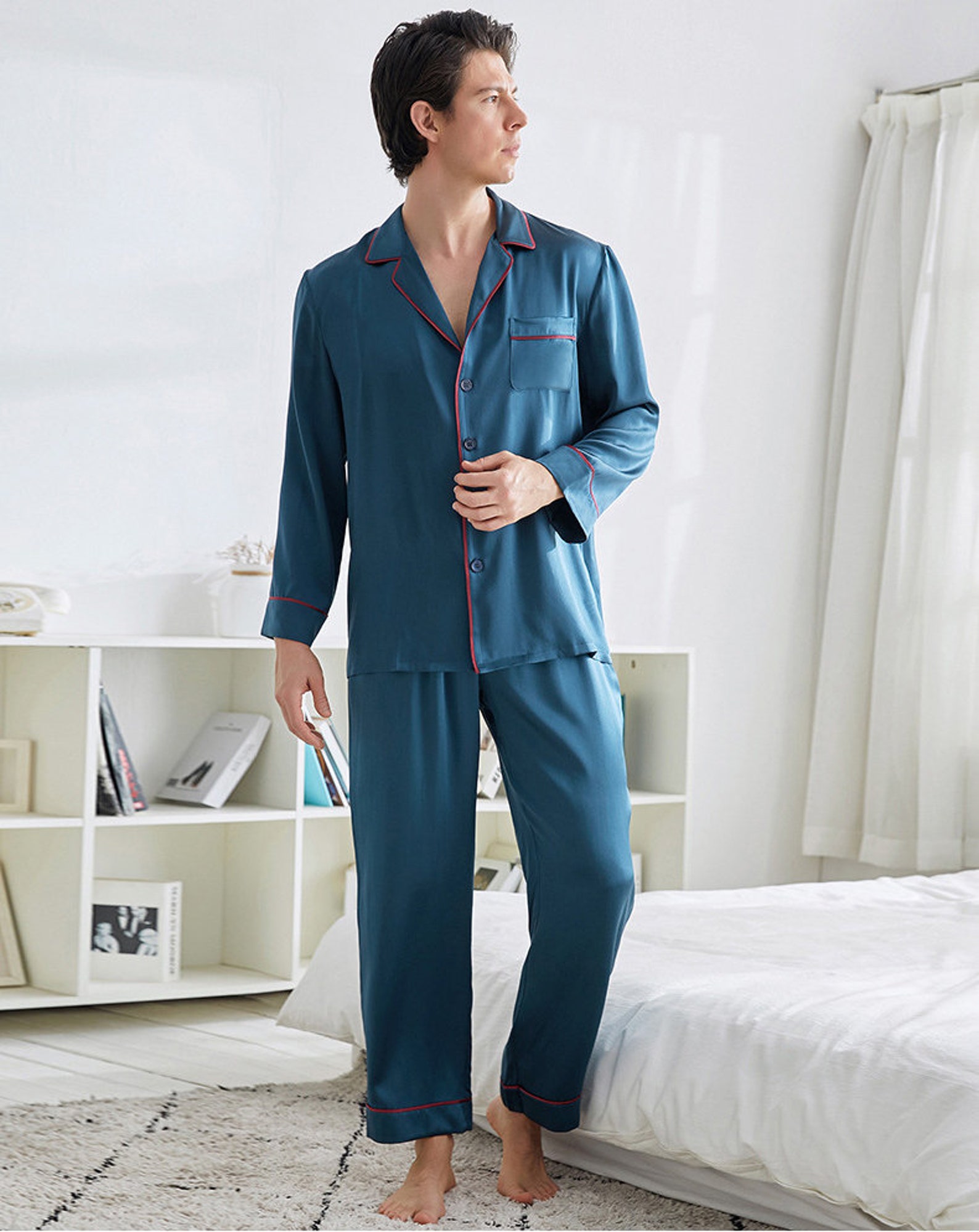 Men's Silk Pajamas Set, Silk Sleeping Wear Set for Mens, 19mm Mulberry