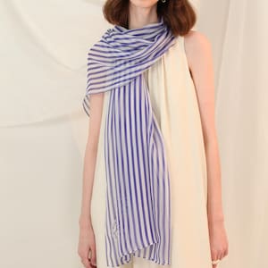 100% Mulberry Silk Chiffon Long Scarf Shawl - Classic Stripe & Camellia Flower- 65x200cm - Festive Gift for Mom Wife - Spring Summer Scarf