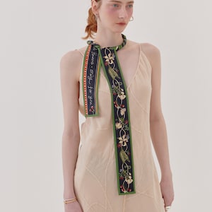 Lily Bluebells Iris Floral Printed Bag Handle Hairband Ribbon Accessories Green Silk Tie Gift Scarf