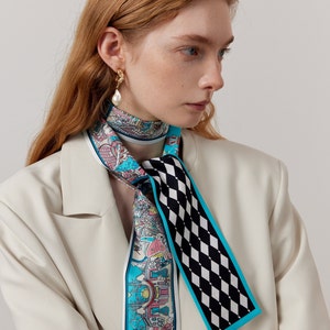 Architectural Plant Geometric Printed Bag Handle Hairband Ribbon Accessories Orange Green Silk Tie Scarf image 1