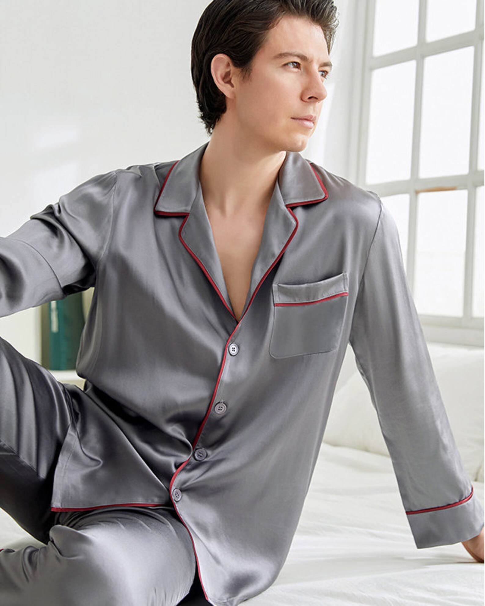 Men's Silk Pajamas Set, Silk Sleeping Wear Set for Mens, 19mm Mulberry