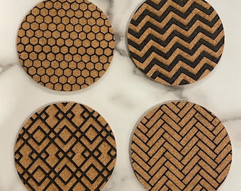 geometric cork coasters | contemporary coasters | engraved cork coasters | excellent gift