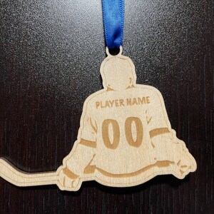 Custom Engraved Name Hockey Player Ornament Christmas | Hockey Tree Ornament | Laser Engraved Wood Ornament