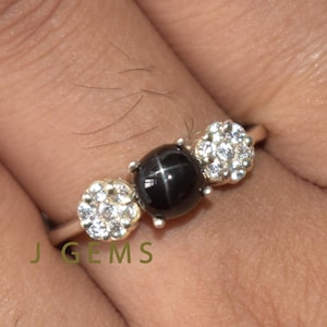 Natural Black Star Gemstone Ring, Black Star Ring, Diamond Ring, 925 Sterling Silver, Birthday Ring, Anniversary Ring, Minimalist Star Ring