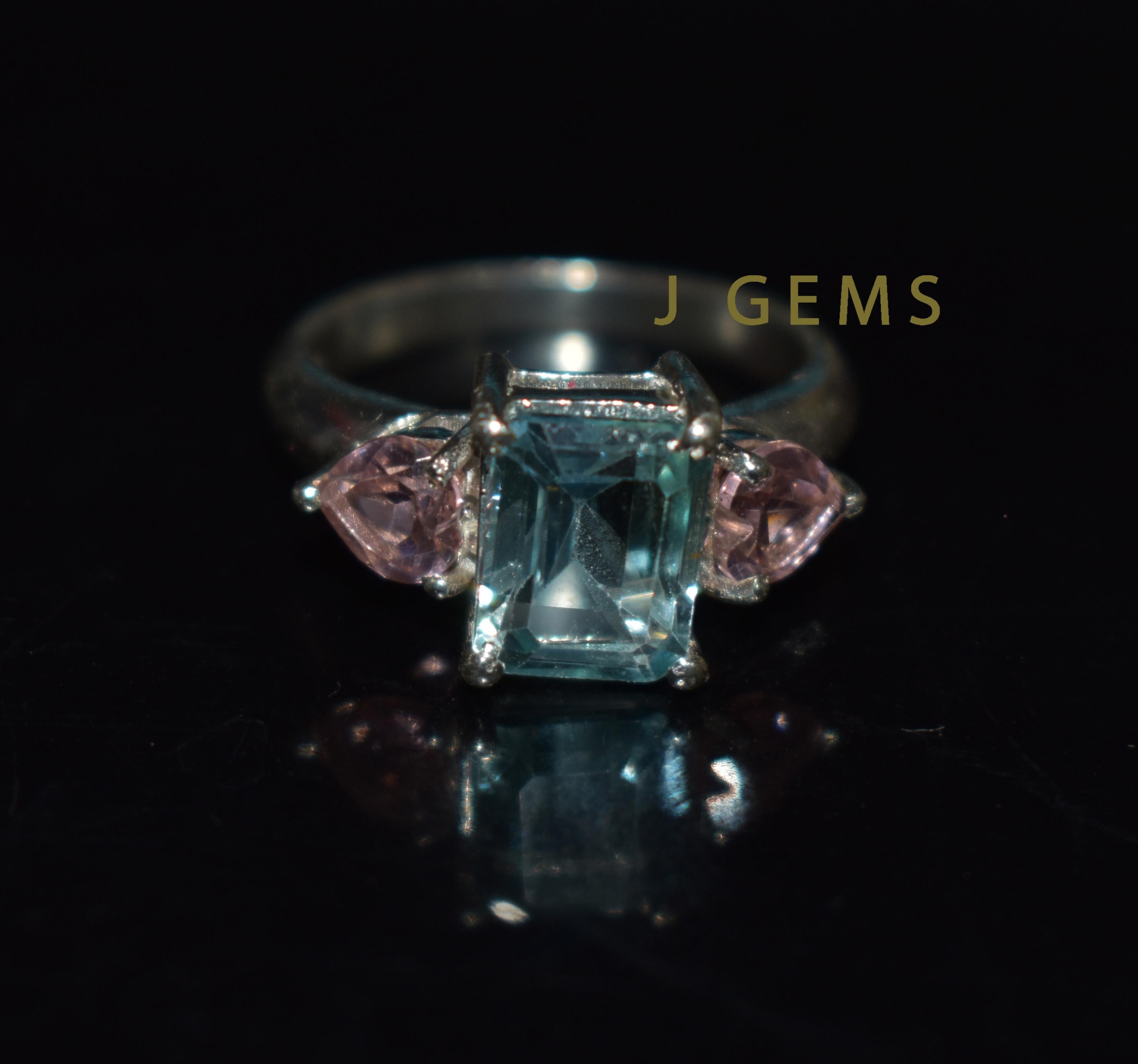 ブルートパーズ モルガナイト リング：925スターリングシルバー 宝石