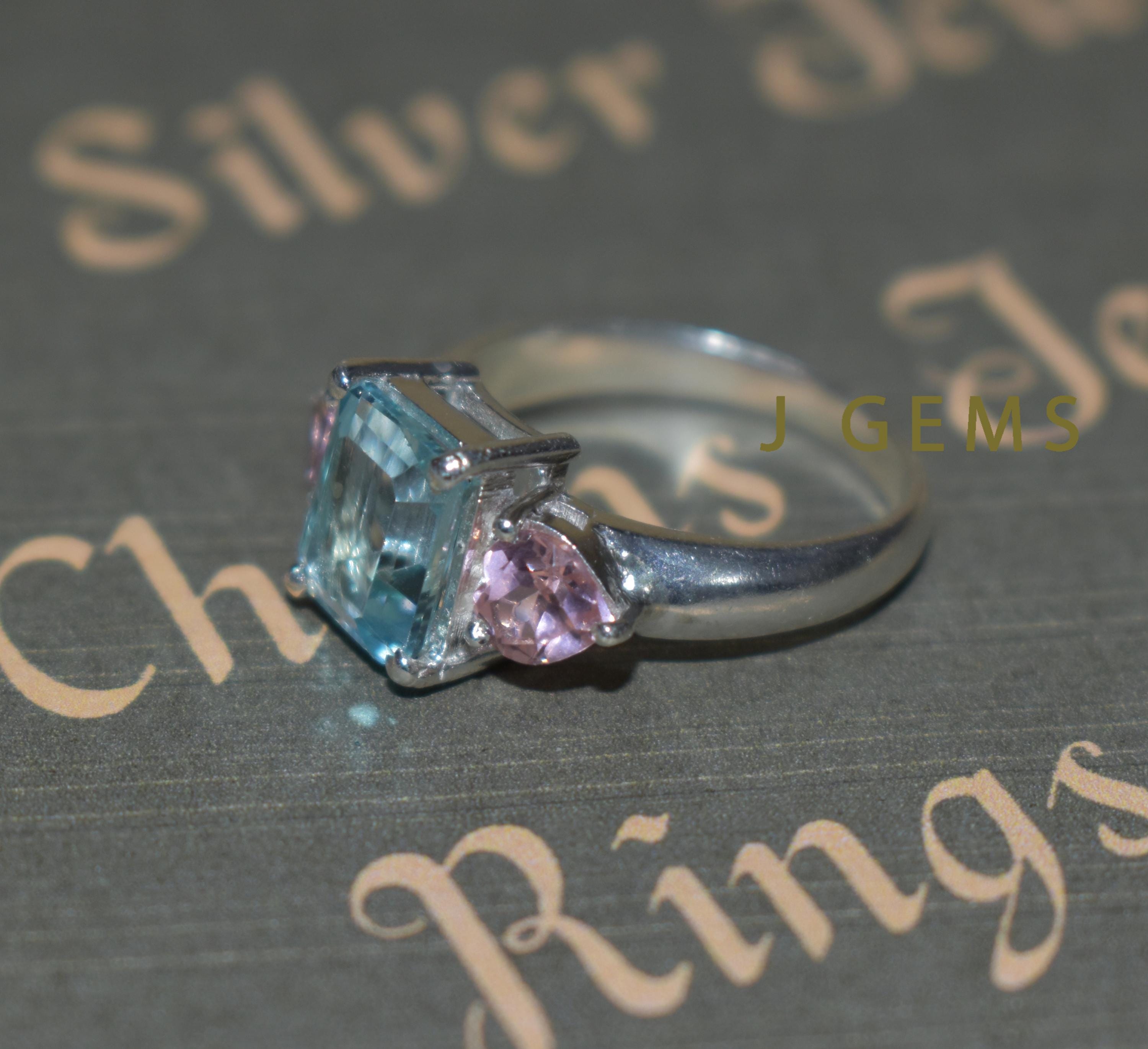 ブルートパーズ モルガナイト リング：925スターリングシルバー 宝石