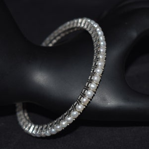 Natural Pearl Gemstone Bangle, 925 Sterling Silver, Eternity Bangle, Best Jewelry For Women, Wedding & Anniversary Gift Bangle, On Sale