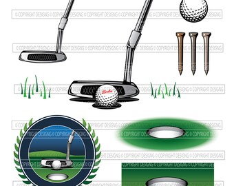 Golf Club Putter Golf Ball Golf Tee Art Logo Print Sports Digital File Clip Art Vector Art Silhouette