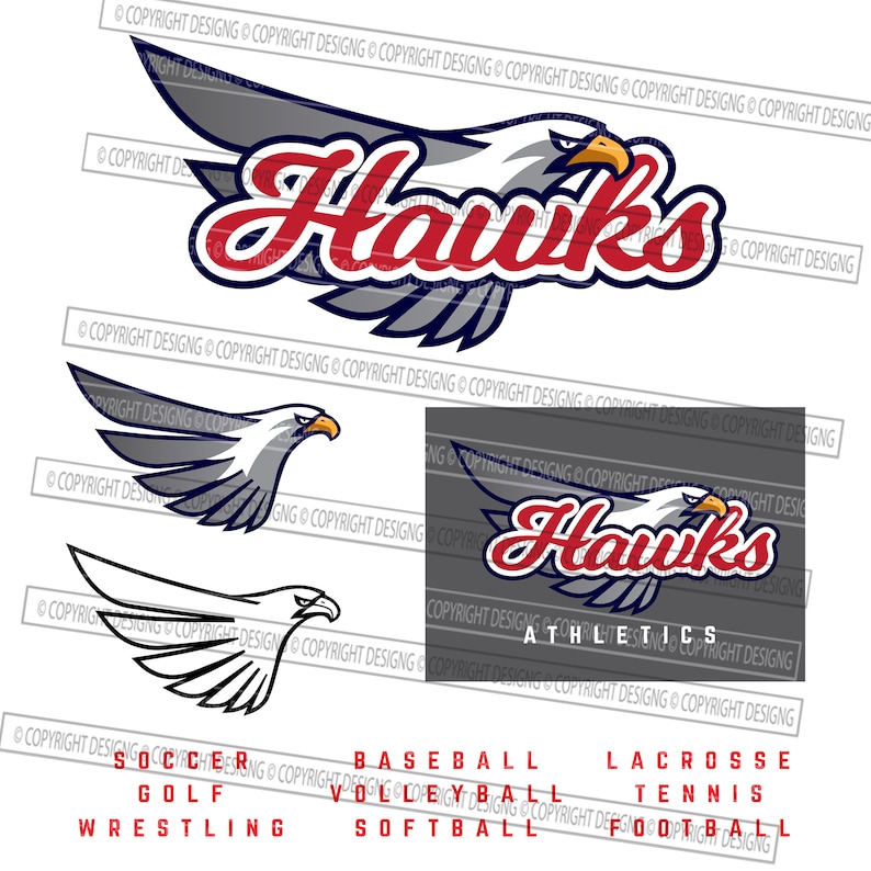 Hawk 2 Mascot School Team Sport Game Emblem Sign Club Logo Art Icon ...