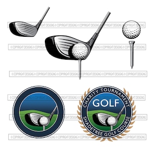 Golf Club Driver Golf Ball Golf Tee Art Logo Print Sports Digital File Clip Art Vector Art Silhouette