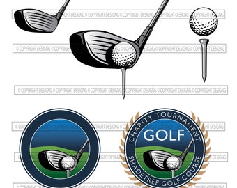 Golf Club Driver Golf Ball Golf Tee Art Logo Print Sports Digital File Clip Art Vector Art Silhouette