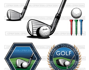 Golf Club Iron Golf Ball Golf Tee Art Logo Print Sports Digital File Clip Art Vector Art Silhouette