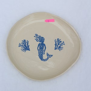 Handmade Pottery | Round Platter with Mermaid Design