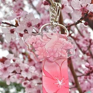 Pink Sakura Cherry Blossom Snake Keychain Wristlet Lanyard
