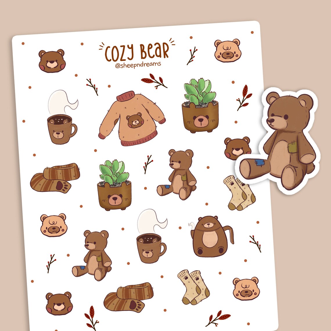 cute-bear-sticker-sheet-cozy-bear-stationery-planner-etsy