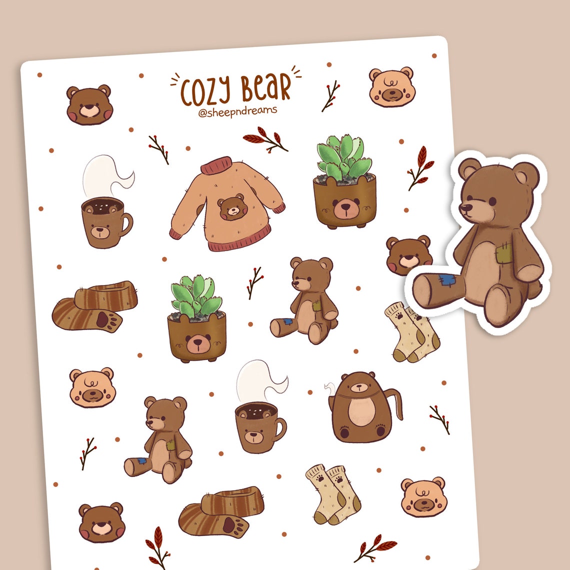 Cute Bear Sticker Sheet COZY BEAR Stationery planner Etsy