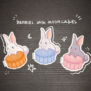 Bunny rabbit with mooncake | Weatherproof | Stationery, planner, decal, laptops, water bottles